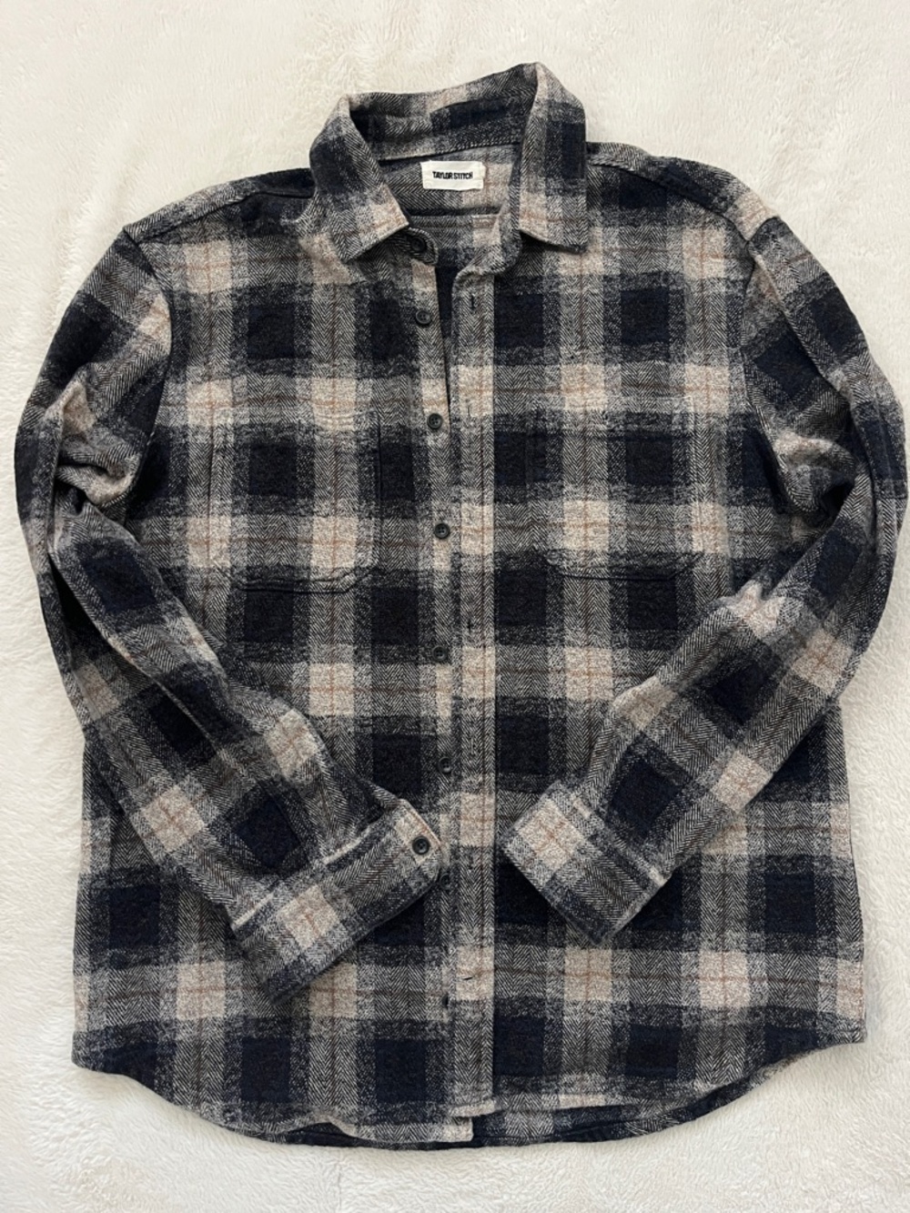 Taylor Stitch Navy, Gray & Brown Plaid Shirt Jacket